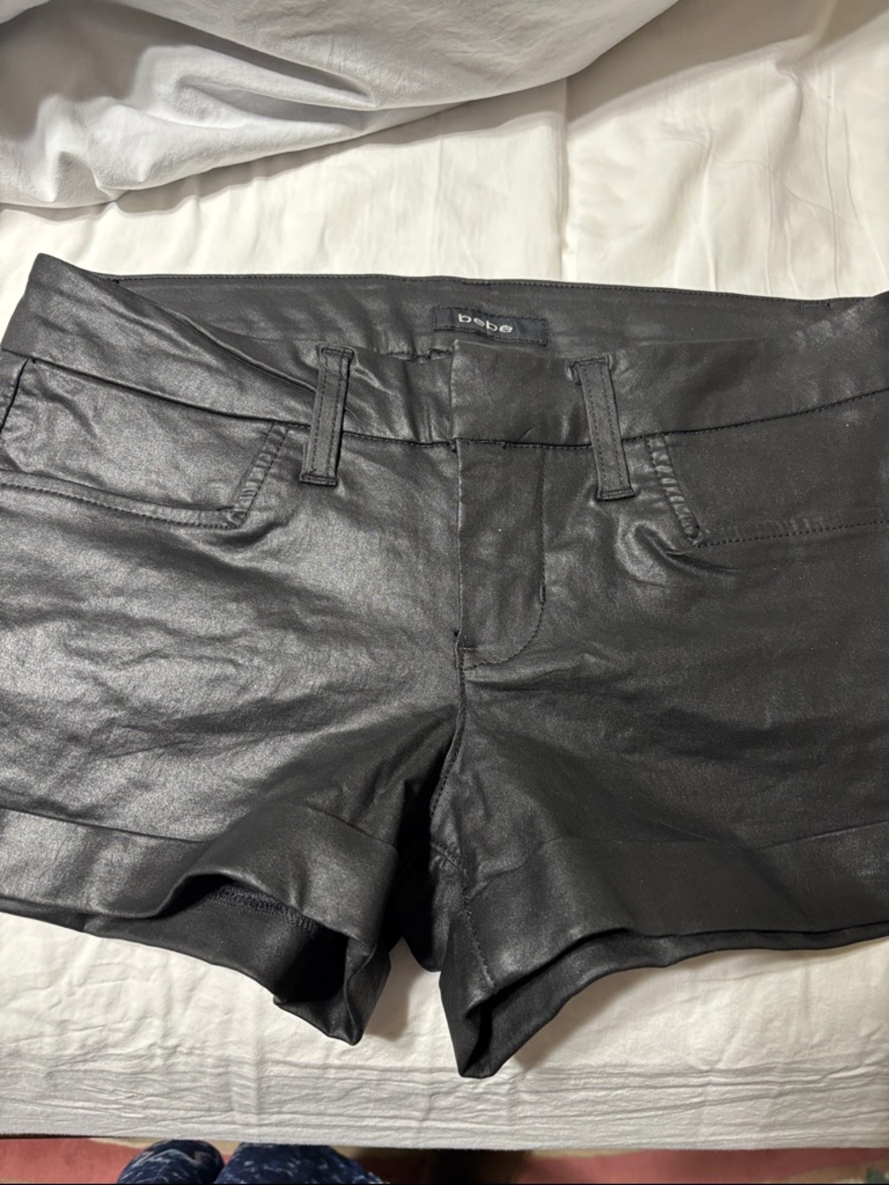 bebe Black Faux Leather Jean Shorts